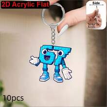 10pcs Letter Shaped Acrylic Keychains, 67 Pattern, Men's 2D Flat Design, Practical & Fashionable Key Chains, Suitable For Gifts And Decoration, Can Be Used For Backpacks, Wallets, Car Keys, 2D Flat Style - Blue - View 12