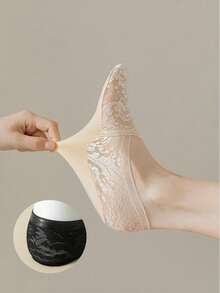 1 paire de chaussettes basses en dentelle jacquard pour femmes, chaussettes de doublure invisibles absorbant l'humidité, chaussettes basses peu profondes et fines, respirantes et sans odeur, avec silicone antidérapant, douces et confortables, chaussettes polyvalentes pour la cheville - Multicolore - Voir 7