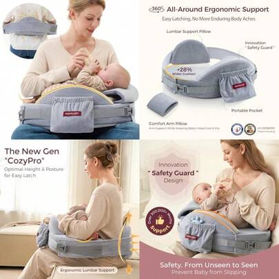 Momcozy CozyPro Almohada de Lactancia Soporte Lumbar y de Brazos Completo Protector de  Espuma Viscoelástica Firme y Elástica-Estable Soporte Ergonómico Lactancia Más Fácil Cojín Más