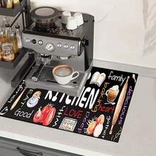 1 pieza Alfombrilla de secado de platos y tazones para la cocina con estampado de patrón de café, súper absorbente que oculta las manchas, con respaldo de goma, multiusos para comedor y cocina, adecuada para cafetera, tazones, platos y rejilla de secado - HL LSD604 - Ver 3