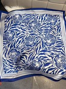 1条虎纹印花65x65厘米缎面围巾，轻盈多用途颈巾，四季皆宜，适合日常出行、聚会和旅行。 - 彩色 - 查看 11