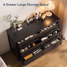 Asofer 6 Drawer Dresser Bedroom, Multi-Drawer Storage Cabinet With Metal Handles,  Anti-Dumping  For Entrances, Corridors,Sturdy And Spacious,Room Decoration, Black - 黑色 - 查看 5