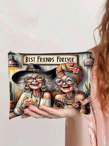 Best Friends Forever Grandma Print Cosmetic Bag, Senior Ladies Travel & Game Night Themed Portable Zipper Pouch - Multicolor - View 2