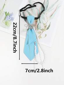 1件女士时尚休闲蝴蝶结心形吊坠珍珠链装饰纯色宽松领带，适合上学、约会、旅行、节日等场合。 - 彩色 - 查看 9