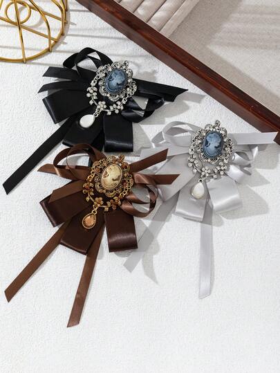 1pc Elegant Design Shiny Accessory, Large Bow Tie Butterfly Shape With Sparkling Rhinestone Embellished, Handmade Fabric Ribbon, Women Brooch Corsage Luxury Jewelry Pin, Suitable For Daily Wear, Gift For Occasions