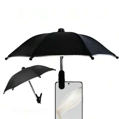 1 pieza Sombrilla móvil de unicolor simple y práctica, con fijación estable de clip, para transmisión en vivo al aire libre, a prueba de lluvia y con soporte para teléfono, accesorio práctico universal para las cuatro estaciones, playa, verano, accesorios de playa para mujeres