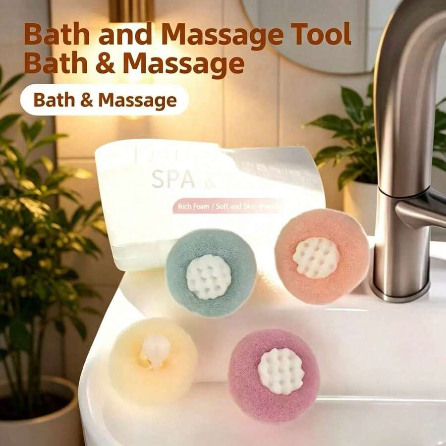 1/4 miếng bọt biển tắm có giác hút, bông tắm sang trọng không rụng lông, mềm mại, dùng để massage, 2 trong 1.