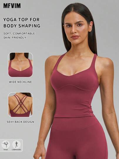  MFVIM Women's Brushed Sports Tank Top, Fashionable Criss-Cross Backless Design, Breathable & Comfortable Casual Activewear, Suitable For Outdoor Running, Cycling, Pilates, Yoga, Gym Workout