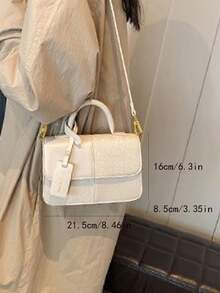 Winter New Classic Versatile Women's Suede Bag, Patchwork Fabric Design Burgundy Bag, Letter Pattern Decor Handbag, Square Bag And Shoulder Bag Suitable For Shopping, Parties And Dates - White - View 3