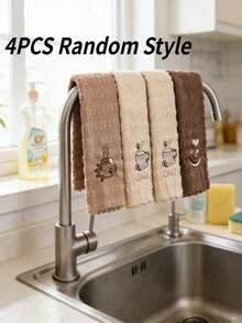 2/4pcs Brown Super Absorbent Microfiber Cleaning Cloths, Suitable For Household Use, Great For Kitchen, Bathroom And Bedroom Cleaning. These Reusable Square Fabrics Are Perfect For Wiping Dishes And Glassware - Multicolor - View 2