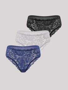 Hourtrue 3 Cái/bộ Quần Lót Ren Hoa Gợi Cảm Viền Sò Quần Lót - Nhiều màu - Xem 3