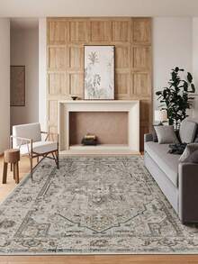 Modern Round Washable Non-Slip Area Rug – Thin Soft Living Room Carpet, Kitchen Rug & Runner, Home Decor Rug - Grey - View 3