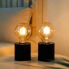 - Juego de 2 lámparas de mesa negras con pilas de 7 pulgadas de alto, inalámbricas con foco estilo Edison, funciona con pilas, ideal para sala de estar, recámara, bodas, fiestas en - Blanco - Ver 12