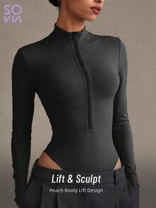 Soyun 新款拉链连体衣，穿脱方便，透气修身，适合跑步、健身、游泳、骑行、高尔夫、下午茶等户外活动。 - 黑色 - 查看 8