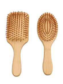 1/2 包大号气垫竹梳，带手柄竹制桨式发梳，天然竹制桨式梳，轻松梳开打结的头发，适合所有年龄段，便携式梳子，可按摩头皮，适合细软/卷曲/干性发质 - 杏色 - 查看 7