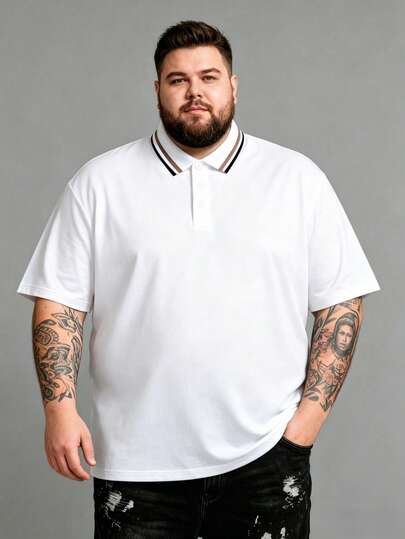 AnChiStreetwear - 大码男士休闲纯色短袖Polo衫，适合街头穿搭、户外、室内、日常通勤、高尔夫、马术等场合，也可作为男士T恤或夏季服装穿着。