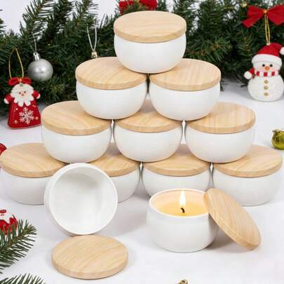 46pcs DIY Candle Making Kit, 2.2oz White Matte Blank Candle Jars With Wood Grain Lids, Suitable For Candle Making, Home Decor And Storage, For Scented/Tealight Candles, Home Decor Storage Containers - No Wax Craft Materials.