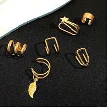 Boho Ear Cuff Set - 6Pcs Gold/Silver Leaf & Star Ear Climbers For Non-Pierced Ears - Silver - View 6
