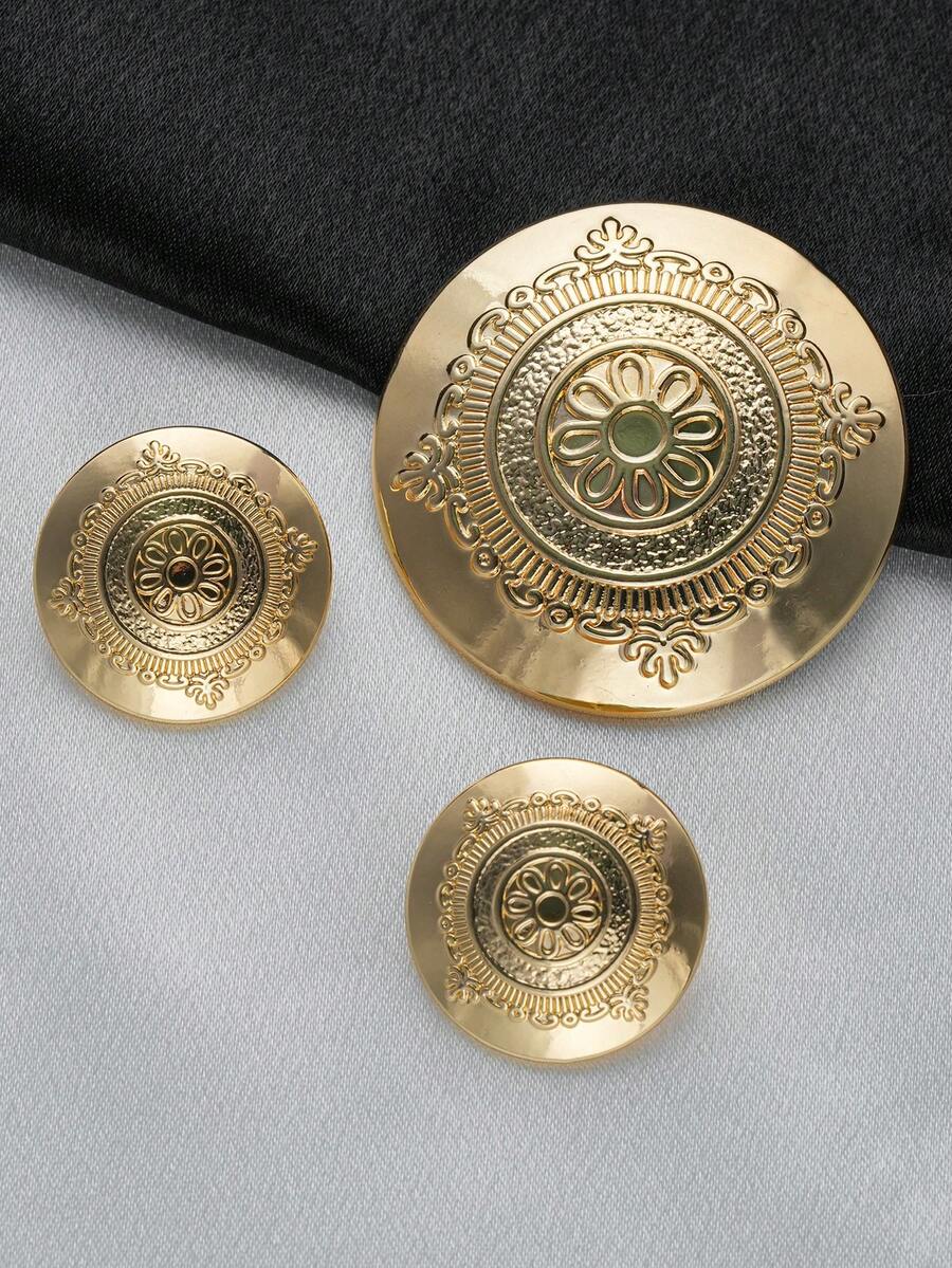 6颗大号金属纽扣，独特花卉纹理，复古欧式宫廷风格外套装饰纽扣，专用制服缝纫纽扣，缝纫配件