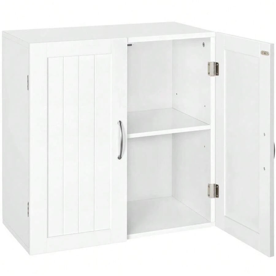 Armario De Baño Pared 59,5x31x59,5cm Mueble Baño Suspendido Con Dos Puertas Armario Colgante Para Cocina, Lavadero, Adjustable Bandeje Y Antivuelco - trắng - Xem 1