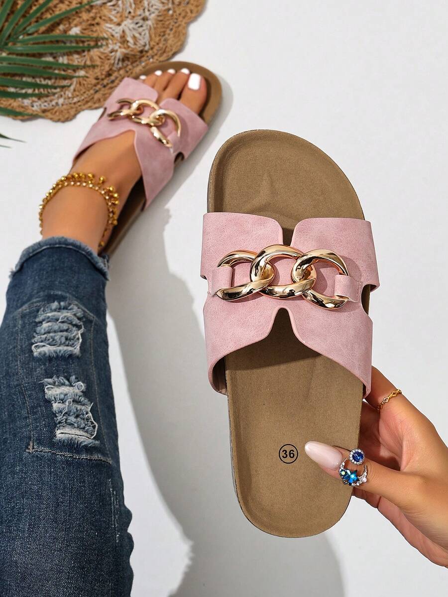Ximi Ruo Sandalias de plataforma gruesa de nueva marca para primavera/verano, hechas de cáscara de arroz, sandalias casuales de moda de celebridades con estilo romano, cómodas sandalias holgadas negras para el verano - Rosa - Ver 1