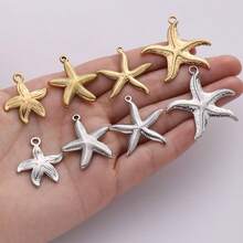 1pc Minimalist Stainless Steel Gold/Silver Starfish Pendant, Ocean Animal Charm Suitable For DIY Jewelry Making Necklace Bracelet Earring Accessories - Pendants - View 4