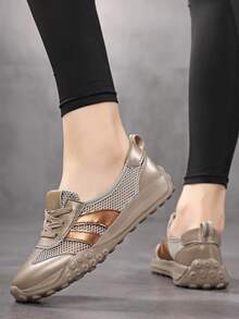 New Summer Women's Plus Size Low-Top Breathable Mesh Shoes, Lightweight Soft Sole Casual Sneakers, Slip-On Comfortable Walking Shoes, Hollow-Out Single Mesh Sports Shoes For Women, Suitable For Travel, Dating, Party, Commuting - Rose Gold - View 3