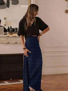 女士休闲波点A字长裙，采用无弹梭织面料，适合日常穿着，春季款 - 寶藍色 - 查看 4