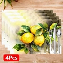 柠檬印花亚麻餐垫（1件/4件/6件/8件装），适用于餐桌，四季皆宜，现代可水洗餐垫，房间装饰，杯垫，厨房餐垫，室内外派对装饰，家居装饰，理想礼品 - 彩色 - 查看 16