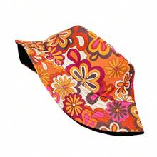 1pc New Vacation Coconut Tree Print Reversible Bucket Hat, Suitable For Casual Daily And Outdoor Use,Beach,Holiday - Red Flowers - View 6