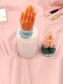1个新款祈祷之手造型蜡烛硅胶模具，祈祷之手模具，适用于家居装饰、节日摆件、手工DIY香薰蜡烛硅胶模具 - A-白色 - 查看 4