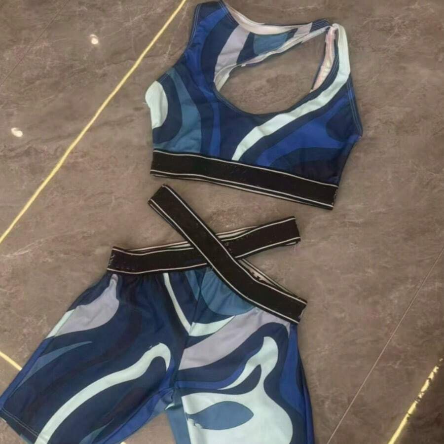 Women Fashion Backless Asymmetrical Bandeau Bikini Swimsuit Medium Stretch Casual Sexy Cute Two-Piece Set - 寶藍色 - 查看 1