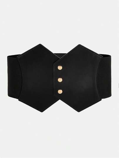 1pc Casual Minimalist Black Rivet Cinched Waist Belt, Elegant Geometric Matte Patchwork Elastic Adjustable Women's Belt, Suitable For Dresses, Pants, Parties, School, Work, Daily Wear, Travel, Spring/Summer, Mother's Day Gift