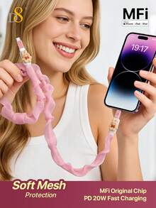 Cable de datos USB-C a Lightning certificado MFi D8 para mujeres - Carga rápida PD20W, manga protectora suave y transpirable, diseño trenzado de nailon resistente a enredos, estructura duradera con talla grande de 5000 dobleces y vida útil extendida - Multicolor - Ver 3