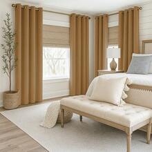 SEWLO 4Panel: Velvet Curtains (Eyelet), Available In Multiple Colors And Sizes, 90% Light Blocking, Windproof, Suitable For Various Room Layouts, Soft And Comfortable. - Mustard - View 3
