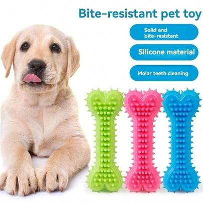 3pcs Dog Chew Toys, Bone Shaped Dog Chew Toys For Teeth Cleaning, Rubber Toothbrush Stick Chew Toys For Training And Entertainment