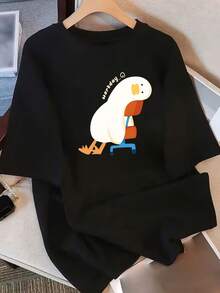 Camiseta de Algodón Puro para Mujer, Diseño Simple y Versátil, Manga Corta, Estampado de Diseño Único, Camisa Casual Minimalista, Nueva Camiseta Holgada de Verano para Mujer, Camiseta de Algodón. - Negro - Ver 7
