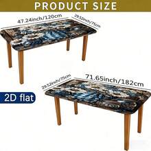 1pc Vintage Wood Grain Daisy Elastic Tablecloth, Full Coverage Anti-Slip Dining Table Cover, Suitable For Home, Living Room, Dining Room, Outdoor Camping, Picnic And Garden Party - Durable Polyester Material, Easy To Clean - Multicolor - View 3