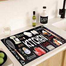 1 pieza Alfombrilla de secado de platos y tazones para la cocina con estampado de patrón de café, súper absorbente que oculta las manchas, con respaldo de goma, multiusos para comedor y cocina, adecuada para cafetera, tazones, platos y rejilla de secado - HL LSD604 - Ver 12