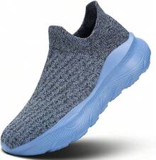 Men's Slip-On Walking Shoes, Comfortable Running Tennis Shoes, Breathable, Lightweight, Non-Slip, Gym Workout, Casual Fashion Sneakers - 霧藍 - 查看 1