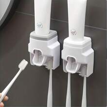 2-In-1 Automatic Toothpaste Dispenser And Wall-Mounted Toothbrush Holder - With 2 Toothbrush Slots, No-Drill Adhesive Bathroom Storage Rack Made Of Durable Plastic, Suitable For Countertop Or Wall Mounting, Hygienic Design, Easy To Clean, Modern Bathroom Accessory - Multicolor - View 9
