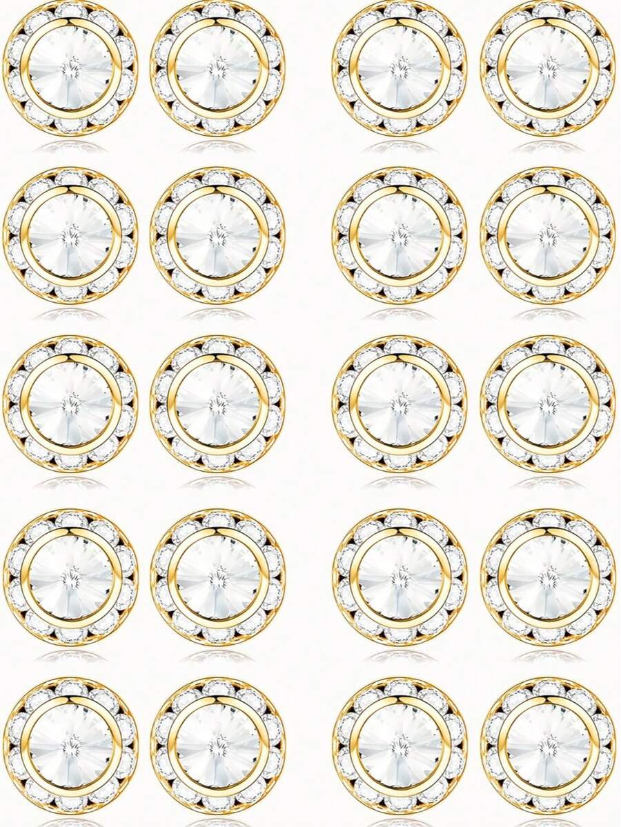 10 pares de pendientes de botón redondos con cristales incrustados chapados en oro vintage para uso diario, fiestas y bodas - geometría - Ver 1