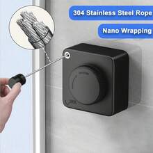 Retractable Clothesline Indoor & Outdoor, 15.6 Ft Non-Sagging Stainless Steel Laundry Line With Wall Mounted Heavy Duty Design, Space-Saving Drying Rack Bathroom, Balcony - Gray - 查看 5