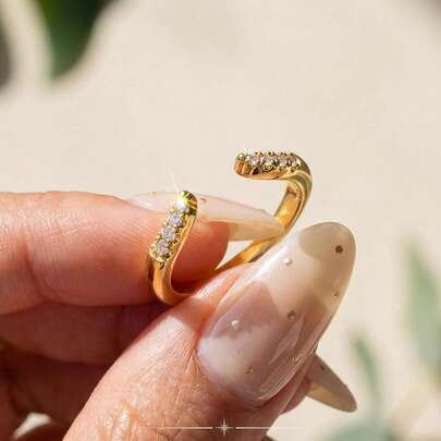 1pc Minimalist Zirconia Inlaid Open Ring, Minimalist Zirconia Inlaid Open Design, Elegant Finger Accessory