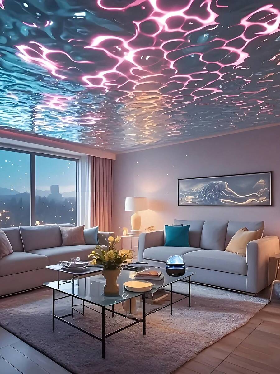 水波纹效果氛围投影灯，USB供电，多功能LED星空氛围灯，适用于家居、卧室、客厅、餐厅，节日礼物