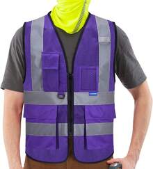Pink Reflective Safety Vest For Women, Working Safety Gear With Strips, High Visibility Work Vest For Construction, Medium - 紫色網眼 - 查看 10