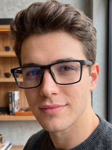 Rectangular Eyeglass Frame For Men, Classic Shape, Casual, Elegant, Durable, Mood, Exclusive Basic Men's, Father's Day Gift, Romeo Model, Made Of Durable And Comfortable Resin - 霧面黑 - 查看 2