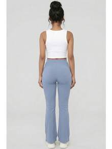 Women's Solid Color Rib Knit High Waisted Flare Pants For All Season Casual Basic Pants - Cloud - View 3