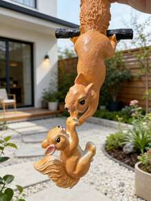 Hanging Squirrel Statue For Garden Decor - Made Of Resin, Mother Squirrel And Baby Squirrel Design, With Hanging Rope, Unique Outdoor Ornament, Can Be Hung On Trees, Lawns, Balconies Or Placed On Stands - Multicolor - View 11