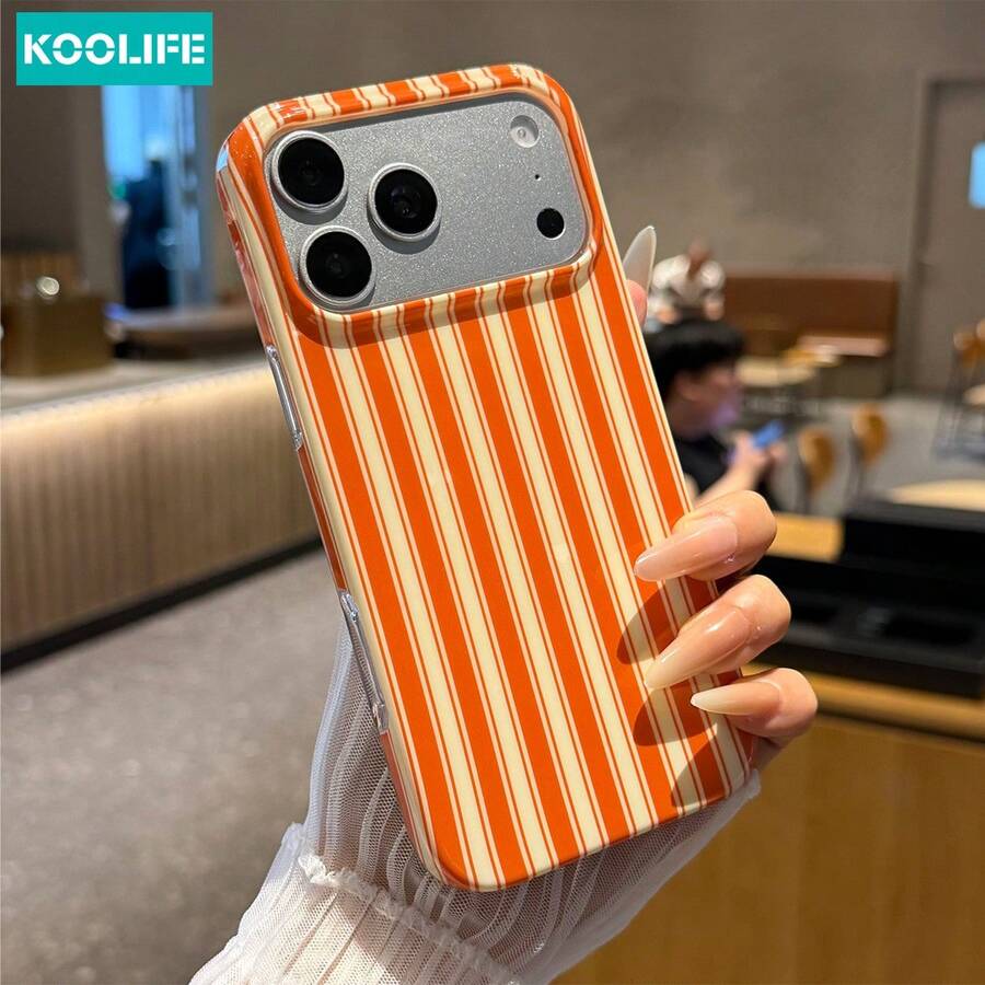 Koolife 1件裝橘色與白色條紋印花手機殼，相容 iPhone 18 Pro/18 Pro Max/17 Pro Max/17/17 Pro/16/15/14/13，韓系時尚設計，適合女性，聖誕節、情人節、復活節、生日送給女友的理想禮物
